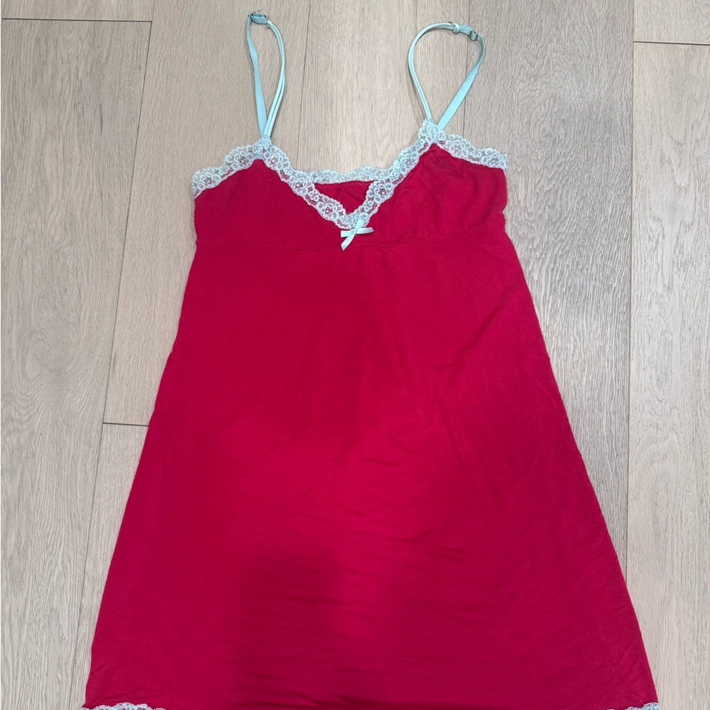 Honeydew Intimates Red Chemise with Lace Trim